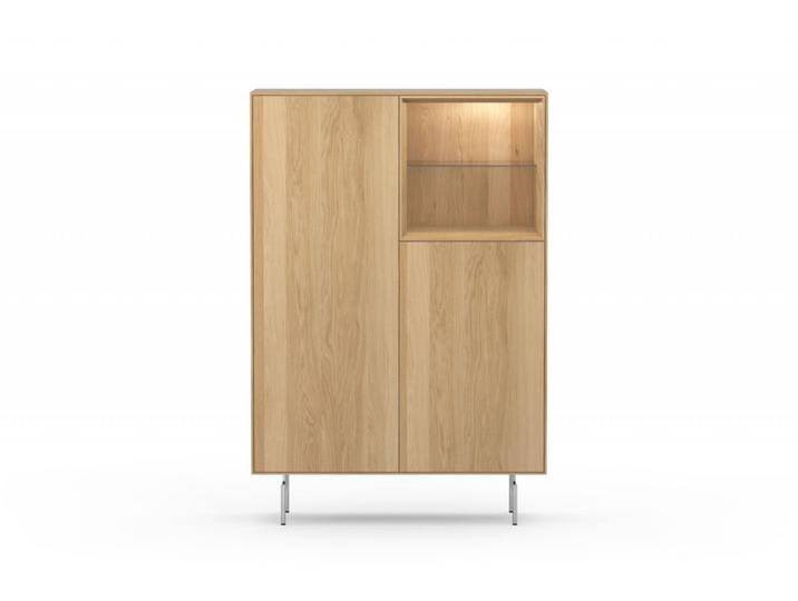 Highboard Eiche Massiv FRIEDA 01 Designer Highboard Modern Push-to-Open Verstellbare Einlegeböden Edelstahlfüße Made in Germany von Goldau & Noelle Manufaktur