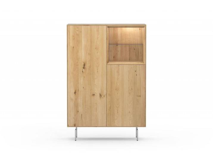 Highboard Wildeiche Kommode mit Beleuchtung Massivholz Highboard Höhe 150 cm Grifflose Türen Push-to-Open Edelstahlfüße Made in Germany von Goldau & Noelle Manufaktur
