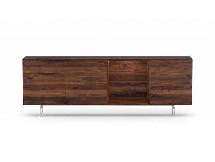 Sideboard Nussbaum massiv Hochwertige Kommode mit Regal Sideboard mit Türen Sideboard lang Edelstahlfüße Push to-Open Made in Germany von Goldau & Noelle Manufaktur