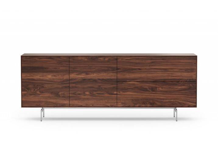 Sideboard Nussbaum modern Edelstahlfüße Massivholzanrichte FRIEDA 03 2 Klappen 3 Schubladen Länge 220 cm Push-to-Open Made in Germany von Goldau & Noelle Manufaktur
