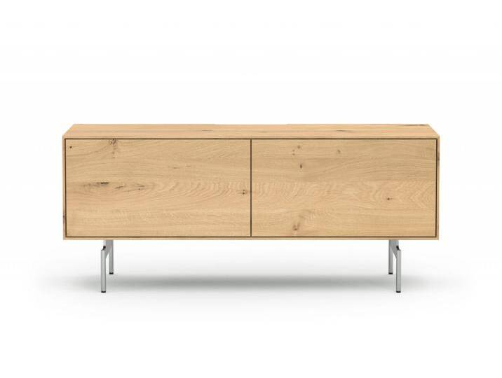 TV-Lowboard Wildeiche Kleine TV-Bank TV-Anrichte Massivholz Höhe 50 cm Edelstahlfüße Push-to-Open Made in Germany von Goldau & Noelle Manufaktur