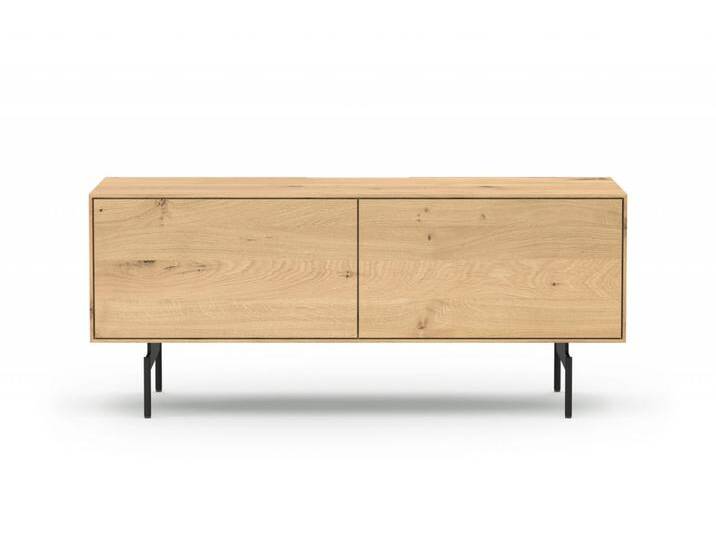 TV-Lowboard Wildeiche massiv Kleine TV-Bank TV-Anrichte Länge 120 cm Zwei Türen Push-to-Open Metallfüße Made in Germany von Goldau & Noelle Manufaktur