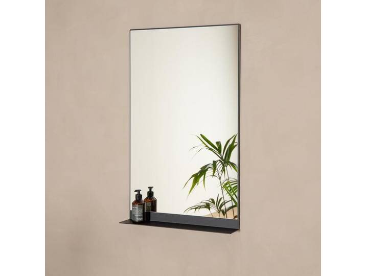 Wandspiegel modern mit Ablage in Schwarz Rechteckiger Flurspiegel MIRA Design Spiegel aus Metall und Glas 90 x 55 cm Made in Germany von Goldau & Noelle Manufaktur