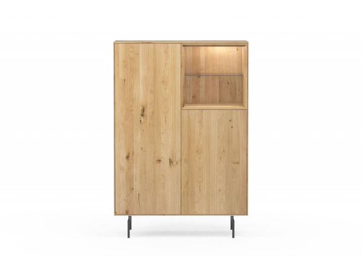 Wohnzimmerschrank Wildeiche Highboard mit Beleuchtung Highboard Massivholz Höhe 150 cm 2 Türen Schwarze Füße Made in Germany von Goldau & Noelle Manufaktur