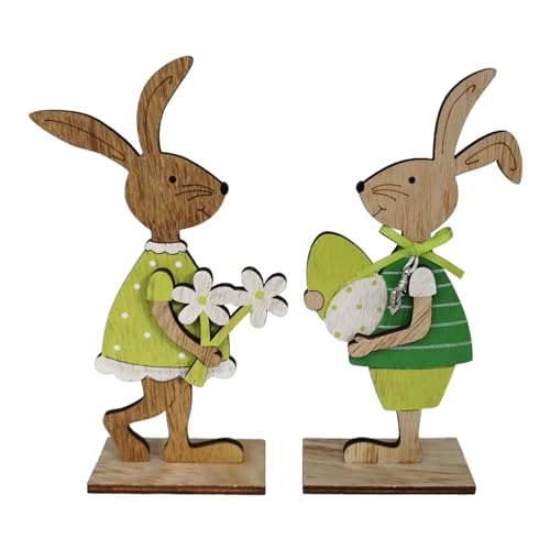 2er Set Hase aus Holz 17cm groß grün und braun Ostern Figur Osterhase Dekofigur Osterdeko von Goldbach