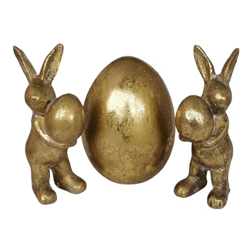 3er Set Hasen und Ei 13,5cm groß, Gold, aus Keramik Ostern Figur Osterhase Osterdeko von Goldbach