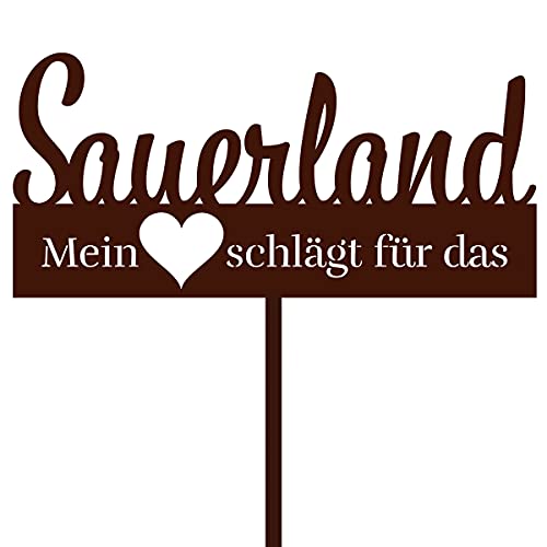 Goldbach Gartenstecker Mein Herz schlägt für das Sauerland 110cm rostfarben Gartendeko Schild von Goldbach