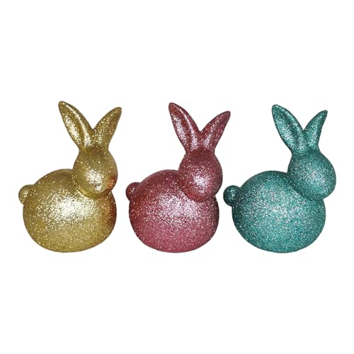 Goldbach 3er Set Hase 16,5cm groß aus Keramik bunt blau rot gelb Glitzer Ostern Figur sitzend Osterhase modern Dekofigur Osterdeko von Goldbach