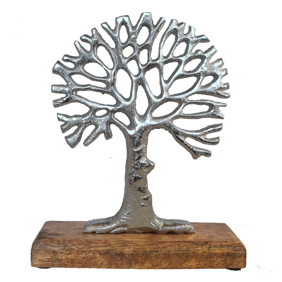 Goldbach Dekobaum Aluminiumbaum mit Sockel aus Mangoholz, Lebensbaum, moderner Alu-Holz-Style von Goldbach