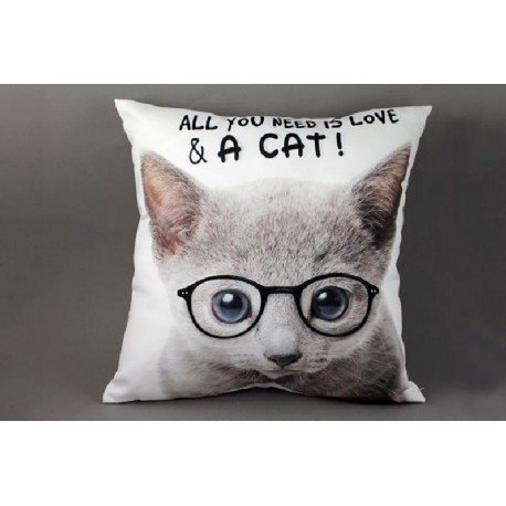 Goldbach Dekoration Katze mit Brille Design Kissen, 40 x 40 cm, Polyester, Mehrfarbig, one Size von Goldbach