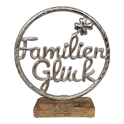 Goldbach Familienglück - Aufsteller aus Aluminium auf Holzsockel Deko Alu Silber Figur Schriftzug in Kreis Geschenk von Goldbach