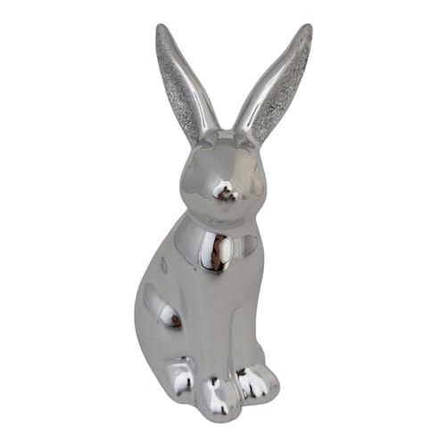 Goldbach Hase 18,5cm groß Silber verspiegelt, aus Keramik, Ostern Figur Osterhase XL modern Dekofigur Osterdeko von Goldbach