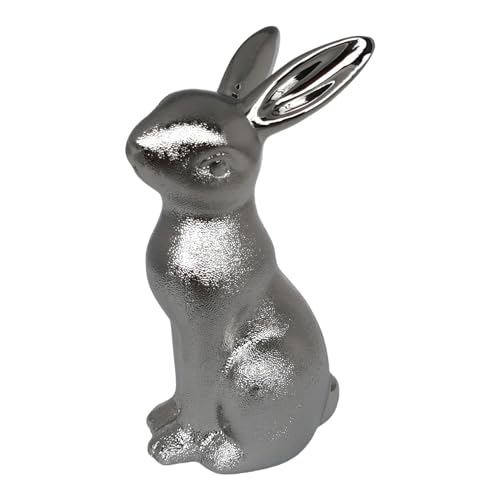 Goldbach Hase 20cm groß Silber, aus Keramik, Ostern Figur Osterhase sitzend XL modern Dekofigur Osterdeko von Goldbach