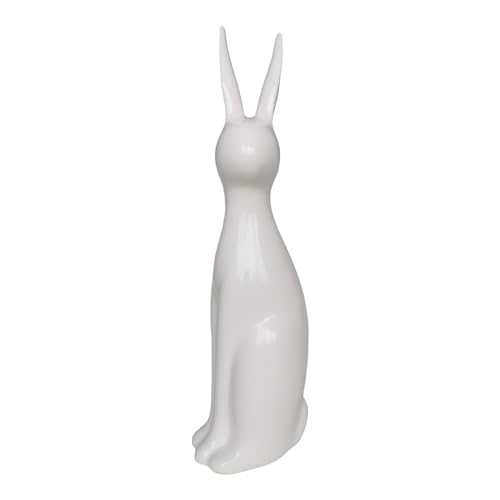 Goldbach Hase 46cm groß weiß glänzend, aus Keramik, Ostern Figur Osterhase XL modern lang schlank Dekofigur von Goldbach