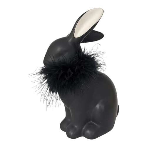 Goldbach Hase aus Keramik schwarz 18cm Hasenfigur mit Fell Osterdeko Osterhase von Goldbach