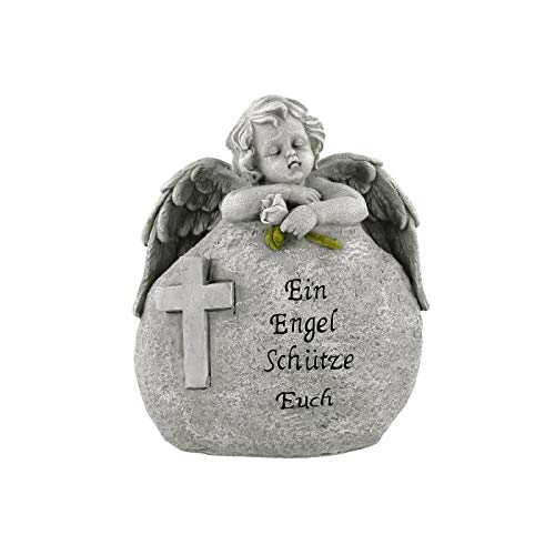 Goldbach Polyresin EIN Engel schütze euch Angel Hinter Grave eingerichtet, Stein grau, 15 x 8 x 18 cm von Goldbach