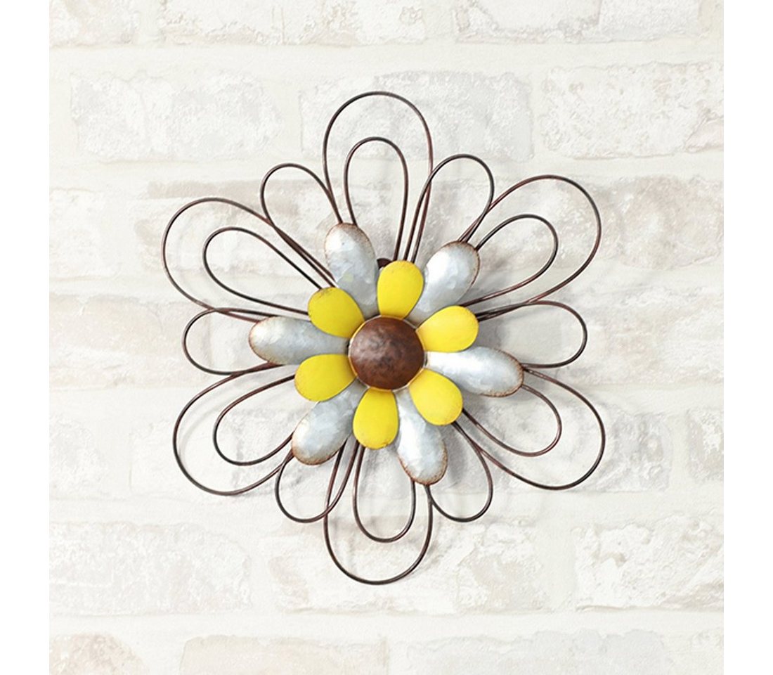 Goldbach Wanddekoobjekt Metall Wanddeko Blume 24,7x2,3x28cm zink/gelb (1 St) von Goldbach