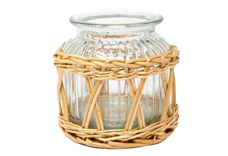 Goldbach Windlicht Kleine Laterne aus Glas und Rattandeko Ø 13 cm X H 12 cm Transparent von Goldbach