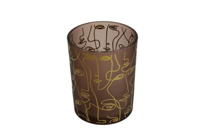 Goldbach Windlicht Teelichtglas mit Gesichter Motiv in Braun - 8 x Ø 7,3 cm von Goldbach