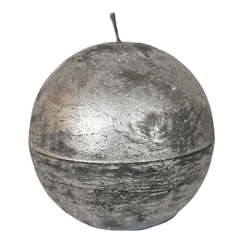 Goldbach Kugelkerze 8 cm, Silber Metallic, Rustikal, 20 Stunden, Indoor, 1 Stück von Goldbach