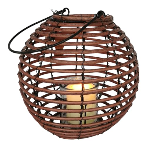 Laterne Rattan braun, Höhe 24cm, mit Windlicht aus Glas Boho Korbgeflecht innen oder außen Kerzenhalter von Goldbach