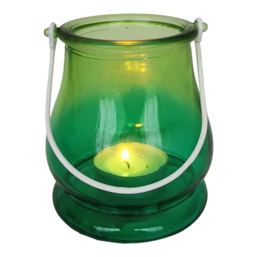 Windlicht grün Glas 10cm groß mit Henkel Tischdeko Teelichthalter Deko Hochzeit Sommer Frühling von Goldbach