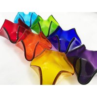 Set Von 7 Regenbogen Verschmolzenen Glaskerzenhaltern von Goldbeachglass