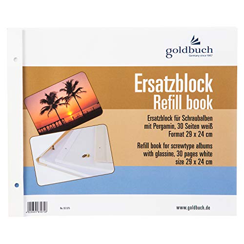 goldbuch 83075 Ersatzblock für Schraubalbum, 30 weiße Seiten mit Pergamin-Trennblättern, Passend für Foto Album mit einer Größe von 30 x 25 cm, Nachfüll Pack für Fotoalben von goldbuch