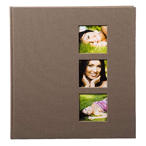 goldbuch Fotoalbum mit 3 Fensterausschnitten, Style, 30 x 31 cm, 60 weiße Seiten mit Pergamin-Trennblättern, Leinen, Taupe, 27629 von goldbuch