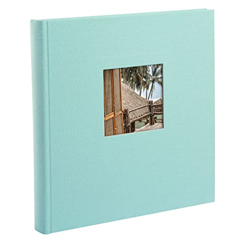 goldbuch 27507 Fotoalbum mit Fensterausschnitt, Bella Vista Trend, Erinnerungsalbum 30 x 31 cm, Foto Album 60 weiße Seiten mit Pergamin-Trennblättern, Fotobuch aus Leinen, Aqua von goldbuch