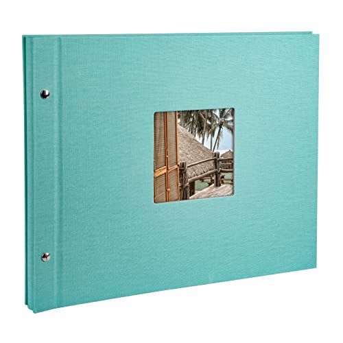 goldbuch 28807 Schraubalbum mit Fensterausschnitt, Bella Vista, 39 x 31 cm, Fotoalbum mit 40 weiße Seiten mit Pergamin-Trennblättern, Album erweiterbar, Fotobuch aus Leinen, Aqua von goldbuch