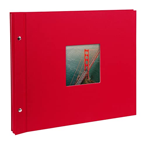 goldbuch 28890 Schraubalbum mit Fensterausschnitt, Bella Vista, 39 x 31 cm, Fotoalbum mit 40 weiße Seiten mit Pergamin-Trennblättern, Album erweiterbar, Fotobuch aus Leinen, Rot von goldbuch