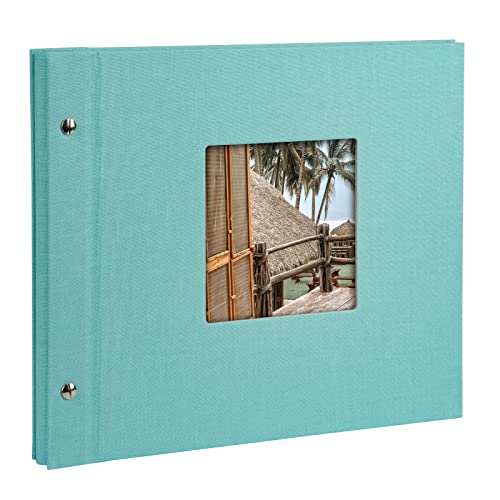 goldbuch 26507 Schraubalbum mit Fensterausschnitt, Bella Vista Trend, 30 x 25 cm, Fotoalbum mit 40 schwarze Seiten mit Pergamin-Trennblättern, Album erweiterbar, Fotobuch aus Leinen, Aqua von goldbuch