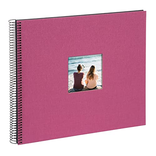 goldbuch 25908 Spiralalbum Bella Vista, Foto Album mit Fensterausschnitt für eigenes Bild, 34 x 30 cm, Fotoalbum mit 40 schwarze Seiten, Erinnerungsalbum aus Leinen, Fotobuch Fuchsia von goldbuch