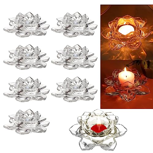 GOLDEAL 8 Stück Kristall-Lotus-Kerzenhalter Dekorative Votivkerzenhalter Bulk, klares Glas Kerzenhalter für romantische Kerzen, Abendessen, Hochzeit, Badezimmer (transparent, 8 Stück) von Goldeal