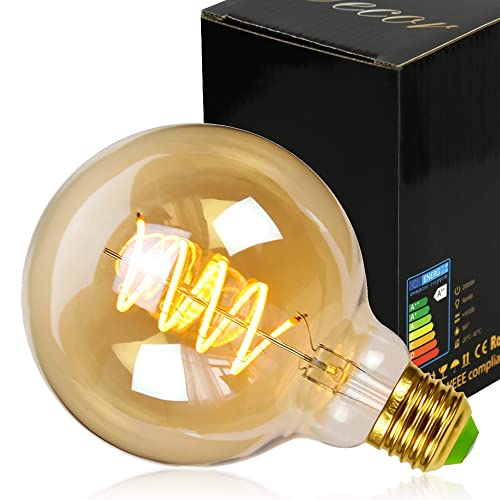Golden Buble LED-Leuchtmittel,Globus Spiralfaden 4 W, dimmbar 2000 Kelvin, warmweiß, 220-240 V, E27, dekorative Glühbirne (G95) von Golden Buble
