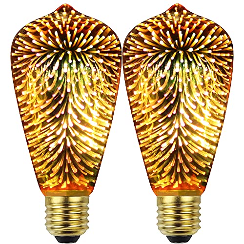 GoldenBuble Edison Glühbirne Vintage Style LED Glühlampe 4W 220-240V E27 Spezielle Deko Glühbirne 2er Pack (ST64 Firework Golden) von Golden Buble