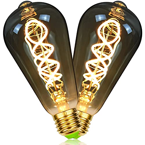 Golden Buble Edison Glühbirne Vintage Style LED Glühlampe 4W Dimmbar 220-240V E27 Spezielle Deko Glühbirne 2er Pack (ST64 Spiral Smoke) von Golden Buble