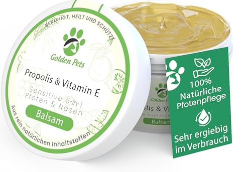 Golden Pets Pfotenbalsam für Hunde & Katzen - Weichere Pfötchen und Rundum-Schutz - 100% natürlich - Pfotensalbe, Pfotenpflegen, Pfotenschutz - Nasenbalsam mit Propolis & Vitamin E von Golden Pets