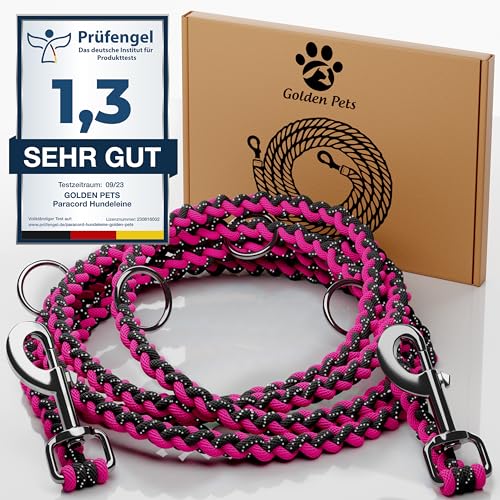 Testnote: Sehr gut - Hundeleine reflektierend I 2m, verstellbar, wetterfest & reißfest bis 250 kg I Paracord Führleine, Umhängeleine I kleine - große Hunde von Golden Pets