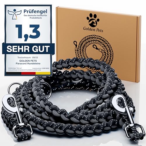 Testnote: Sehr gut - Hundeleine reflektierend I 2m, verstellbar, wetterfest & reißfest bis 250 kg I Paracord Führleine, Umhängeleine I kleine - große Hunde von Golden Pets