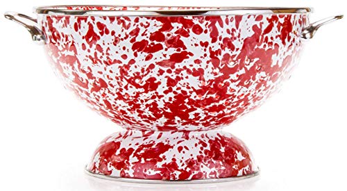 Golden Rabbit Emaillegeschirr – 5 qt größeres Sieb (roter Wirbel) von Golden Rabbit