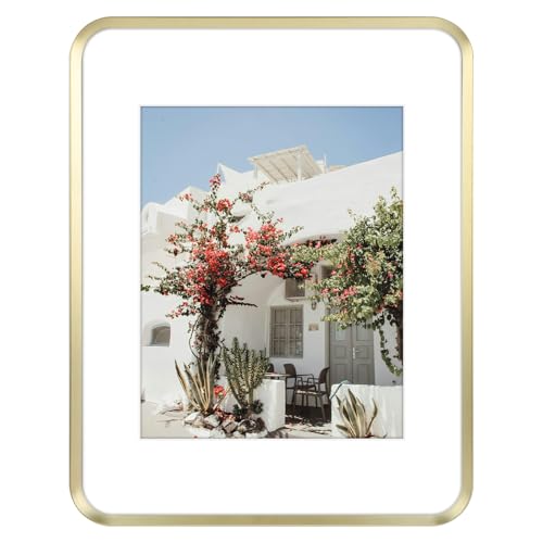 Aluminium-Bilderrahmen, goldfarben, mit runden Ecken, mit Passepartout für 20,3 x 25,4 cm große Fotos oder ohne Passepartout für 28 x 35 cm große Fotos, Echtglas, mattes Design, Heimdekoration für Aluminium-Bilderrahmen, goldfarben, mit runden Ecken, mit Passepartout für 20,3 x 25,4 cm große Fotos oder ohne Passepartout für 28 x 35 cm große Fotos, Echtglas, mattes Design, Heimdekoration für von Golden State Art