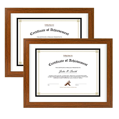 Golden State Art, 11x14 Diplom-Holzrahmen für 21,6 x 27,9 cm Dokumente & Zertifikate, Echtglas (Braun mit weißer/schwarzer Doppelmatte, 2 Stück) von Golden State Art