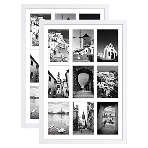 Golden State Art, 13.6x19.7 White Photo Wood Collage Frame with Tempered Glass And White Displays (9) 4x6 Pictures, 2 Pack von Golden State Art
