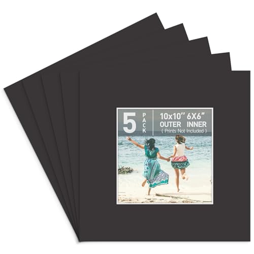 Golden State Art, 5 Stück säurefreie Schrägschnitt-Bildermatten mit 4-lagiger Dicke, weißer Kern, für Fotos (schwarz, 25,4 x 25,4 cm für 15,2 x 15,2 cm) von Golden State Art