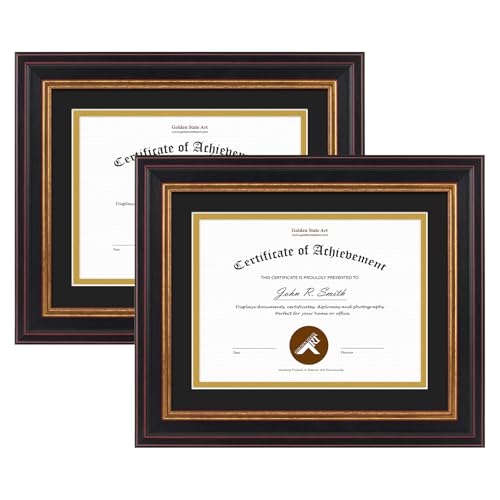 Golden State Art, Dokumentenrahmen für Diplome / Urkunden / Bilder, 20,3 x 25,4 cm, Schwarz / Gold / Burgunderrot, 2 Stück Golden State Art, Dokumentenrahmen für Diplome / Urkunden / Bilder, 20,3 x 25,4 cm, Schwarz / Gold / Burgunderrot, 2 Stück von Golden State Art