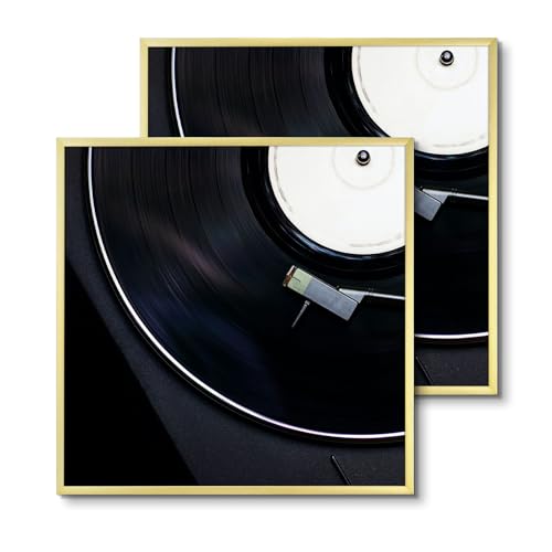 Golden State Art 31,8 x 31,8 cm Aluminium-Album-Rahmen für Vinyl-Schallplatten, gebürstetes Metall-Finish, Plexiglasfront, für 30,5 cm Albumcover (2 Stück, Gold) von Golden State Art