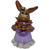 Vintage Mutter Häschen Kaninchen Halten Babys Keramik Figur Handgemaltes Lila von GoldenGatheringsShop