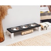 Dreischalen-Hundefütterer, Kleiner 3-Nasen-Hundefütterer, Erhöhter Katzennapf-stand, Haustier-Feeder, Rustikaler Futterstand, Handgefertigter Feeder von GoldenHouseWood